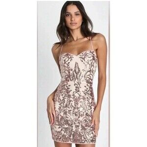 Lulu’s Shining Goddess Rose Gold Sequin Lace-Up Mini Dress Size Medium